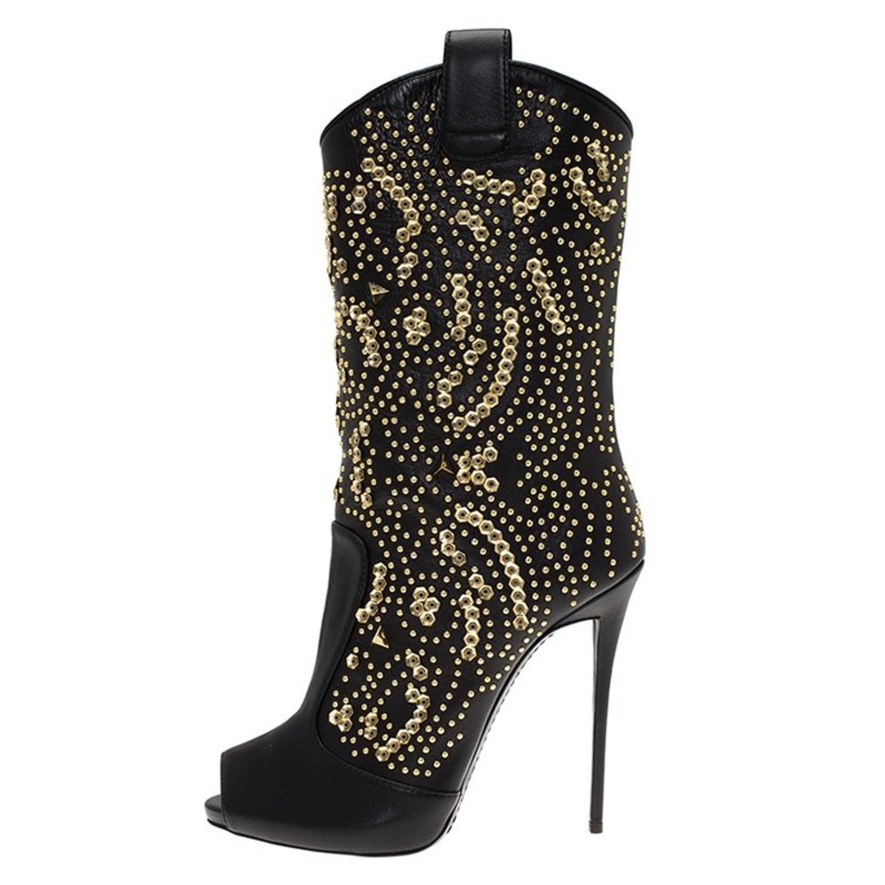 Giuseppe Zanotti Black and Gold Heeled western Boots gently used